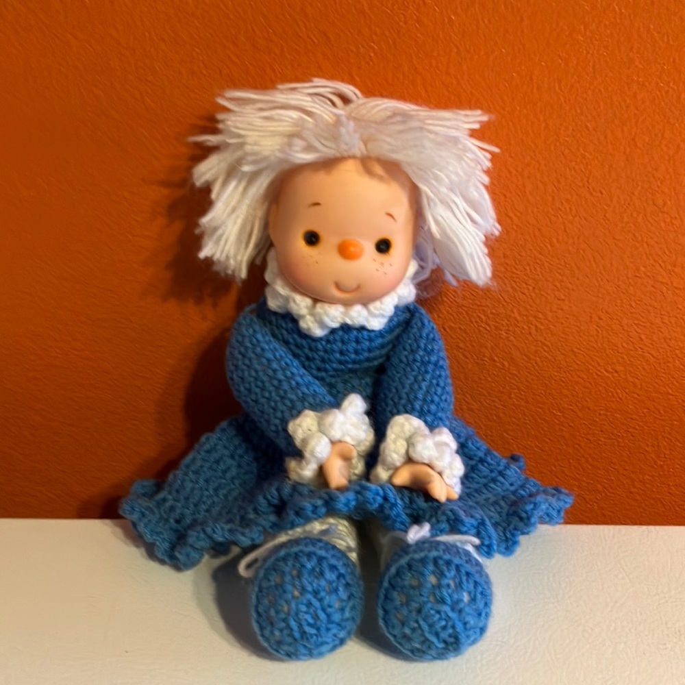 Hand Crochet Doll - blue and white